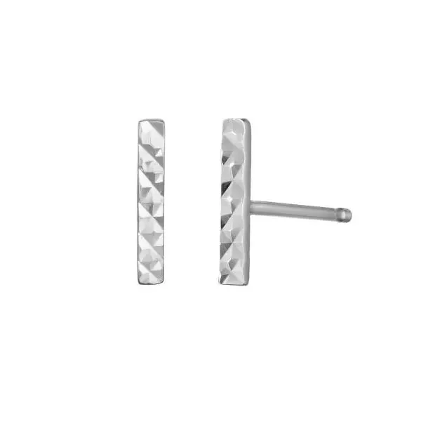 14K White Gold Diamond Cut Bar Stud Earring Blocher Jewelers Ellwood City, PA