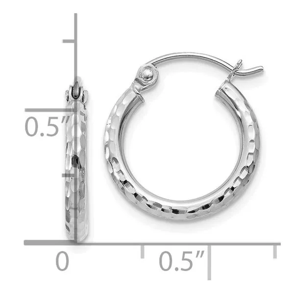 10k White Gold Diamond-cut 2mm Round Tube Hoop Earrings Image 2 Blocher Jewelers Ellwood City, PA
