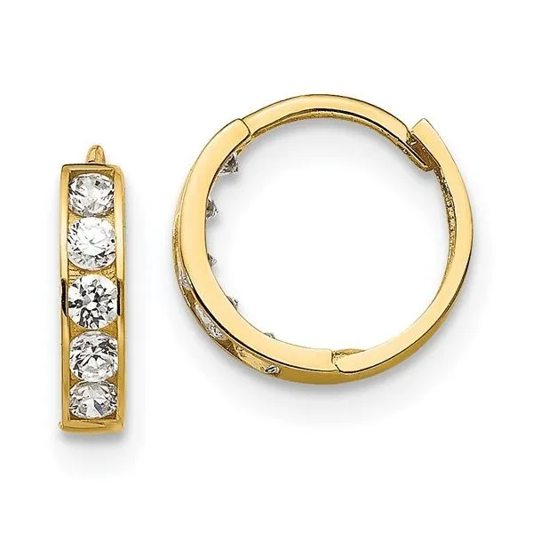 14K Yellow Gold CZ Hinged Hoop Huggie Earrings Blocher Jewelers Ellwood City, PA