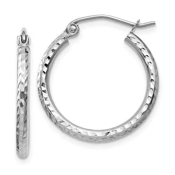 14k White Gold Diamond-cut Round Tube Hoop Earrings Blocher Jewelers Ellwood City, PA