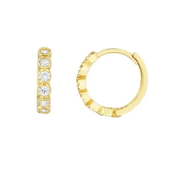 14K Gold Round CZ Huggie Earring Blocher Jewelers Ellwood City, PA