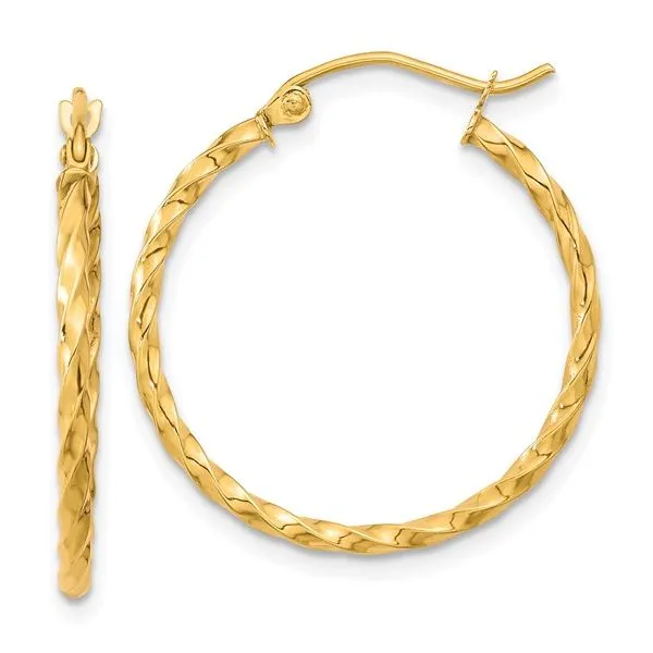 10K YGTwist Polished Hoop Earrings, 26.65mm x 25.09mm Blocher Jewelers Ellwood City, PA