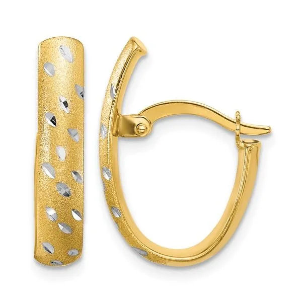 Leslie's 10K with Rhodium Polished/Satin/Diamond-cut Fancy Hoop Earrings Blocher Jewelers Ellwood City, PA
