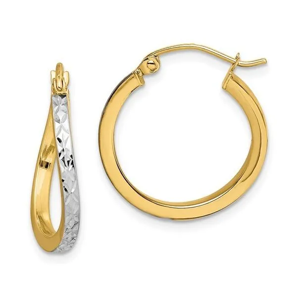 10K and Rhodium Diamond Cut Textured and Wavy Hoop Earrings 20mm Blocher Jewelers Ellwood City, PA