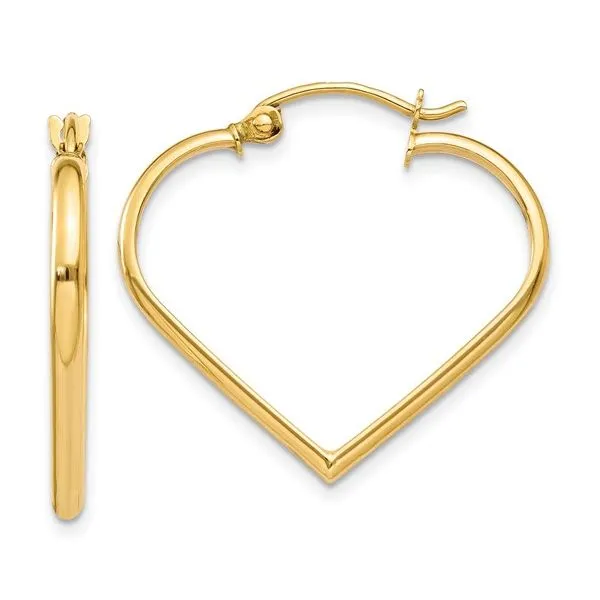 10K Polished 2mm Heart Hoop Earrings 23mm Blocher Jewelers Ellwood City, PA