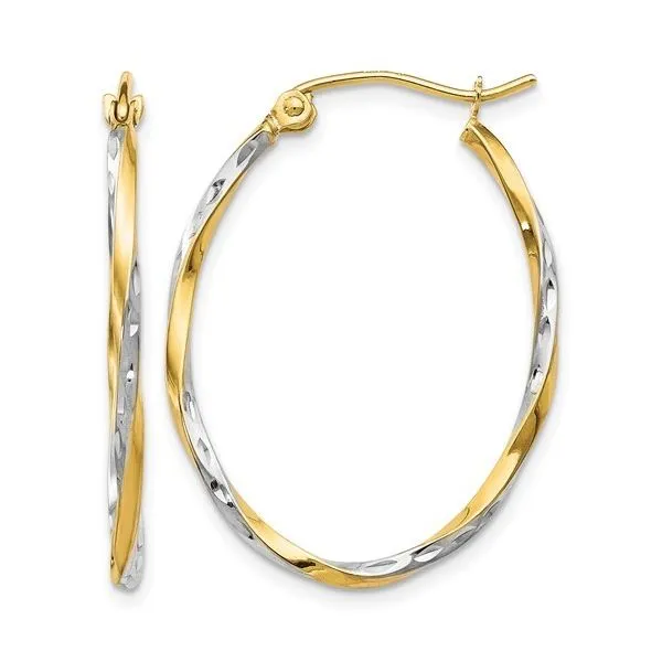 Leslie's 10K with Rhodium Oval Hinged Hoop Earrings 30mm Blocher Jewelers Ellwood City, PA