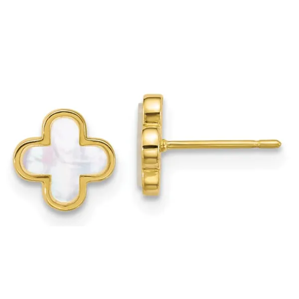 10k Polished Mother of Pearl Clover Post Earrings Blocher Jewelers Ellwood City, PA
