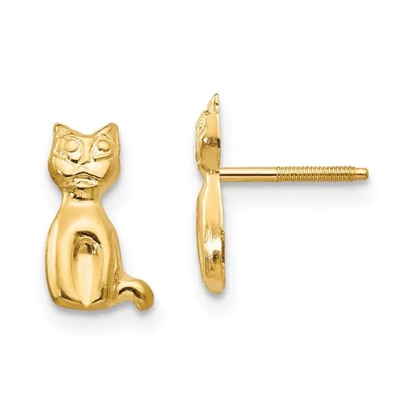 14K YG Madi K Sitting Cat Stud  Earrings,  9mm x 6mm Blocher Jewelers Ellwood City, PA