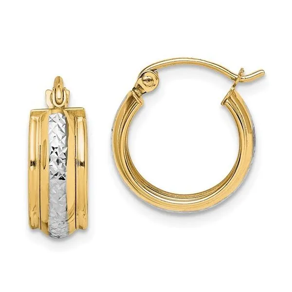 10K Two-Tone Diamond Cut Small Hoop Earrings, 15mm Blocher Jewelers Ellwood City, PA