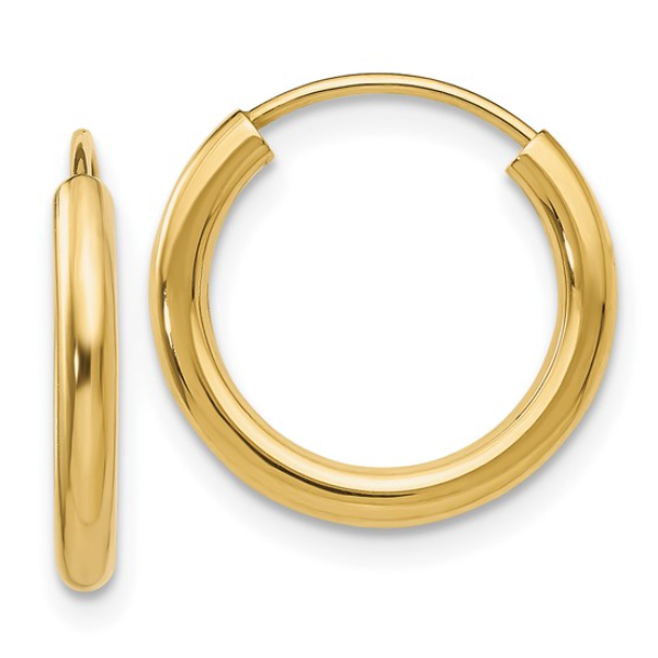 10K Polished Round Endless 2mm Hoop Earrings Blocher Jewelers Ellwood City, PA