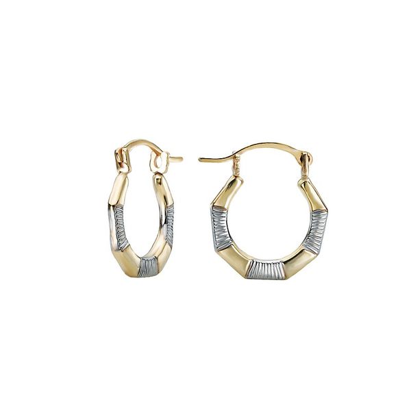 14K Two-Tone Diamond Cut Octagon Shaped Hoops Blocher Jewelers Ellwood City, PA