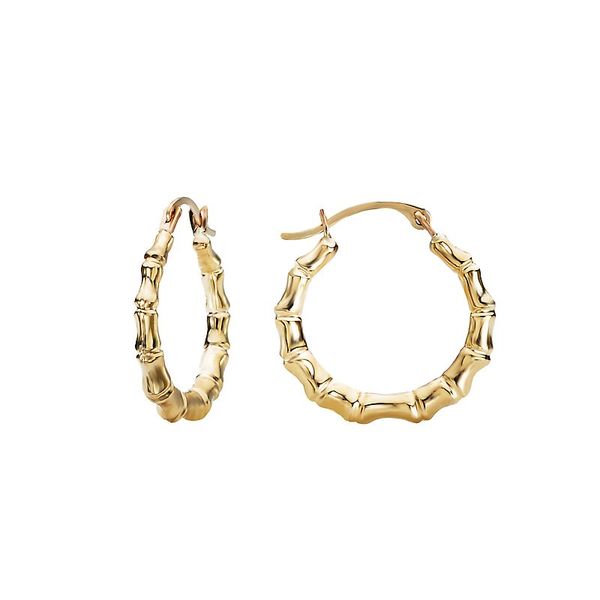14K YG Round Bamboo Design Hoop Earrings Blocher Jewelers Ellwood City, PA