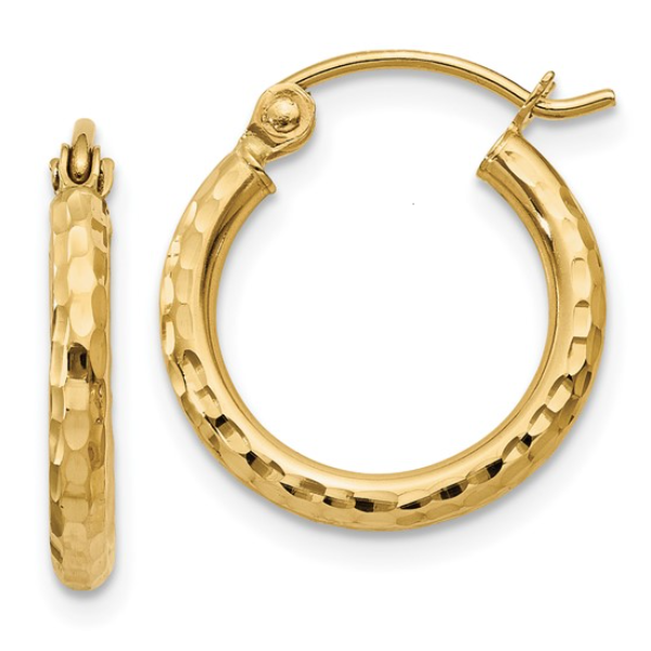10K YG Diamond-cut 2mm Round Tube Hoop Earrings Blocher Jewelers Ellwood City, PA