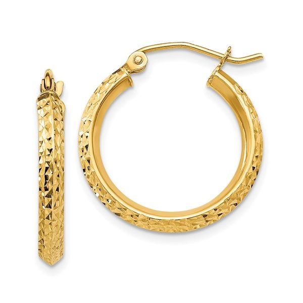 10K Knife Edge Diamond-cut 2.5x20mm Hollow Hoop Earrings Blocher Jewelers Ellwood City, PA