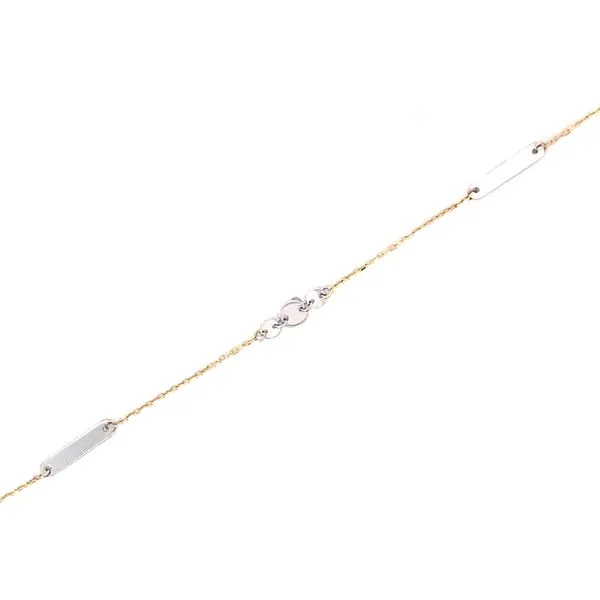 14K White Gold 3 Disk And Rectangle Stations On Yellow Gold Cable Chain Necklace Blocher Jewelers Ellwood City, PA