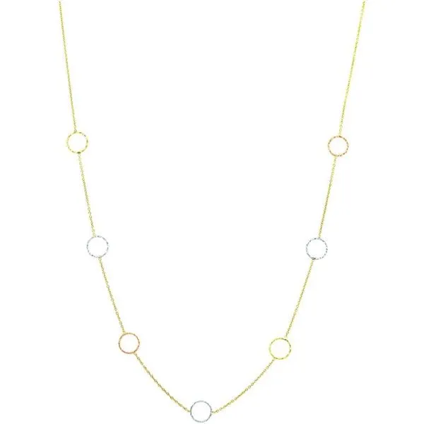 14K Yellow Gold Cable With Y-W-R Circle Stations Necklace Blocher Jewelers Ellwood City, PA