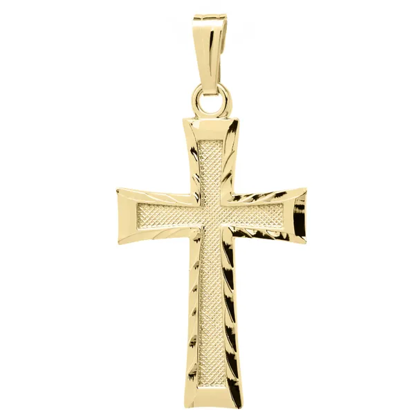 14K Gold Filled Cross Necklace, Florentine Finish, Hand Engraved, Struck, on a 18