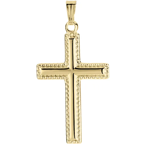 14K Gold Filled Cross Necklace, Beaded Edge, on a 20