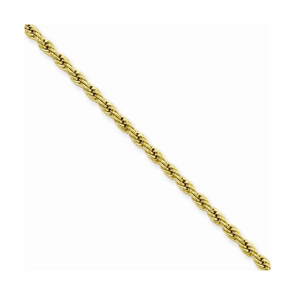 Stainless Steel Polished Yellow IP-plated 2.4mm Rope Chain 22