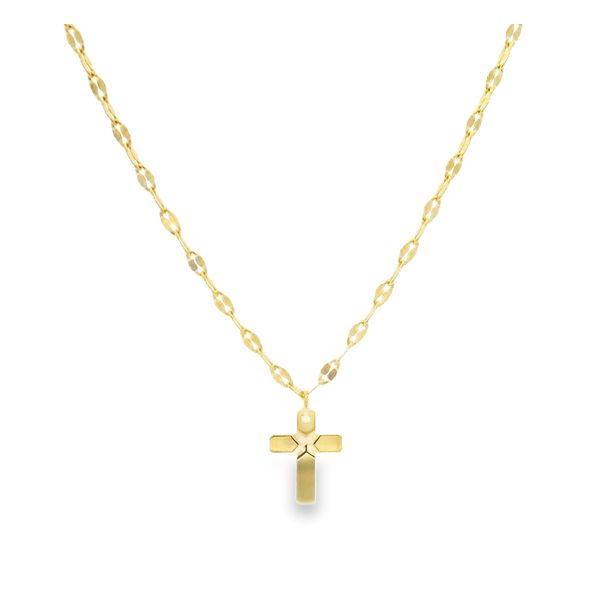 14K YG Cross Diamond Cut Snail Necklace 18