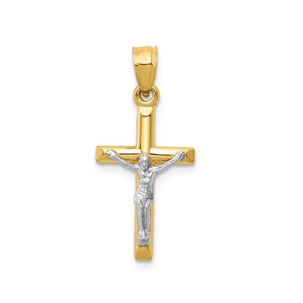 14K Two-Tone Hollow Crucifix Charm Blocher Jewelers Ellwood City, PA