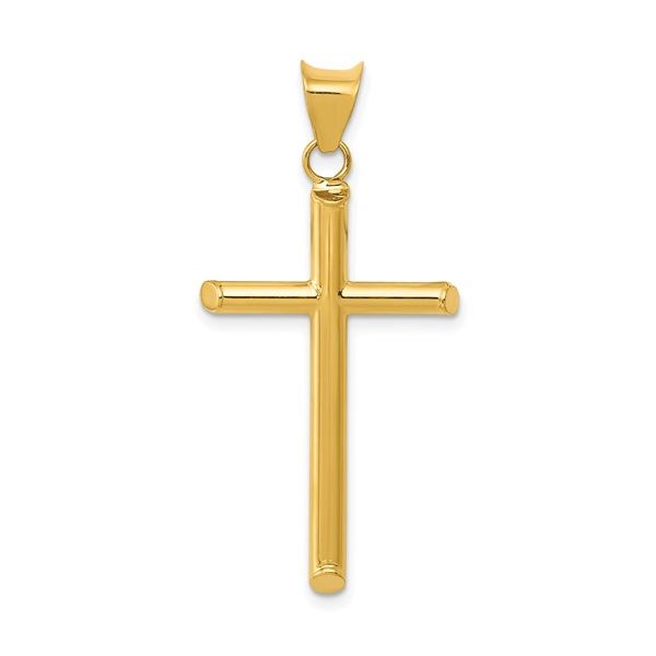 14K Yellow Gold 3-D Polished Hollow Cross Pendant Blocher Jewelers Ellwood City, PA