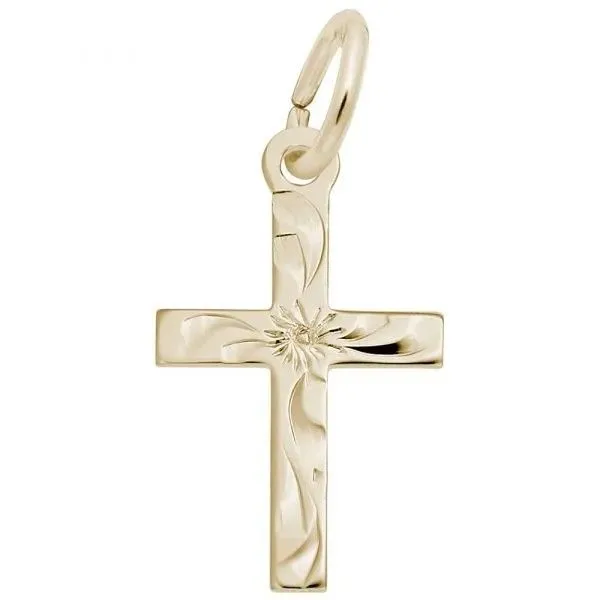 10K Yellow Gold Small Flared Cross Charm Blocher Jewelers Ellwood City, PA