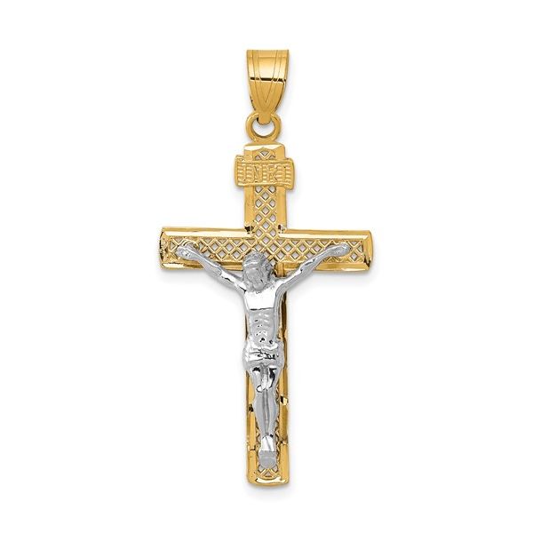 10K Two-tone D/C Large Block Lattice Cross with Crucifix Pendant Blocher Jewelers Ellwood City, PA
