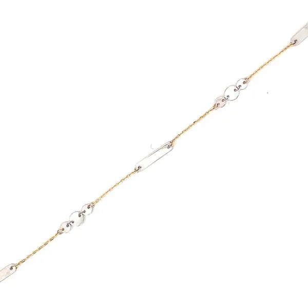 14K Two Tone 3 Disc/Rectangle Stations on Cable Chain Bracelet Blocher Jewelers Ellwood City, PA