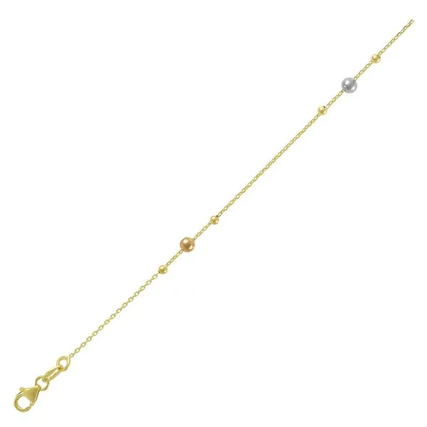14K Yellow Gold Cable Chain With Tri Color High Polished Beads Bracelet Blocher Jewelers Ellwood City, PA
