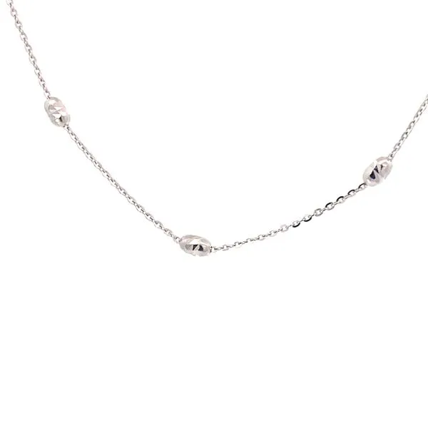 14K White Gold Cable Chain With Diamond Cut Oval Beads Bracelet Blocher Jewelers Ellwood City, PA