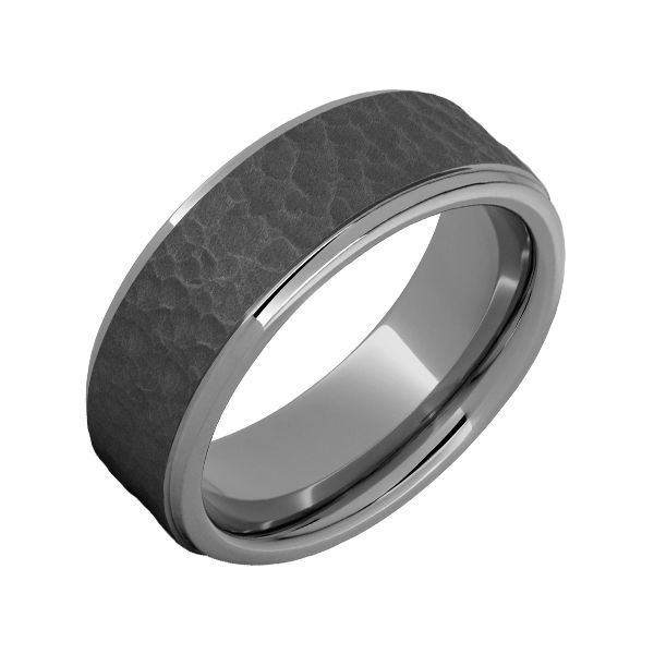 Tungsten Flat Grooved Edge Band with Moon Sandblast Finish Ring Blocher Jewelers Ellwood City, PA