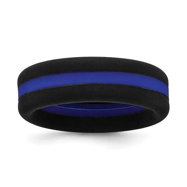 Silicone Black with Blue Line Center Flat Band Blocher Jewelers Ellwood City, PA