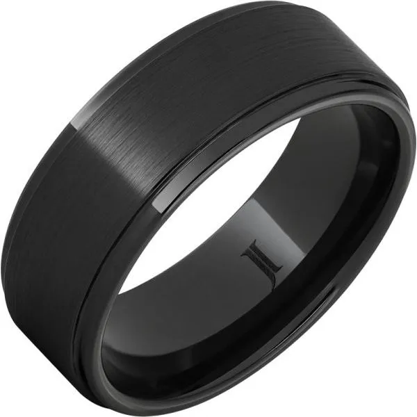 8mm Black Diamond Ceramic Ring With Satin Finished Center And Polished Recessed Edges Size 10 Blocher Jewelers Ellwood City, PA