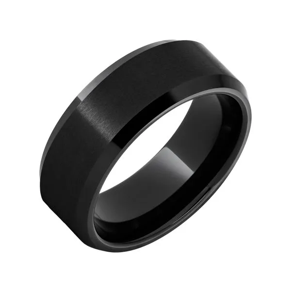 8mm Black Ceramic Beveled Edge Ring with Satin Finish Size 11 Blocher Jewelers Ellwood City, PA