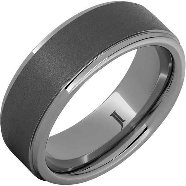 Rugged Tungsten Ring, Sandblast Center And Polished Flat Recessed Edges, 8mm, Size 11 Blocher Jewelers Ellwood City, PA