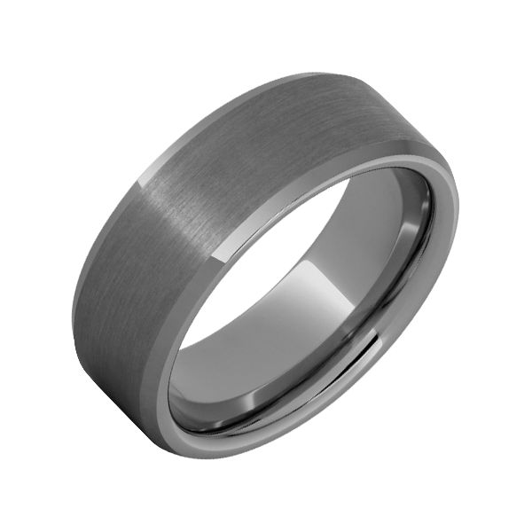 Rugged Tungsten Ring, Sandblast Center And Polished Flat Recessed Edges. 8mm, Size 10 Blocher Jewelers Ellwood City, PA
