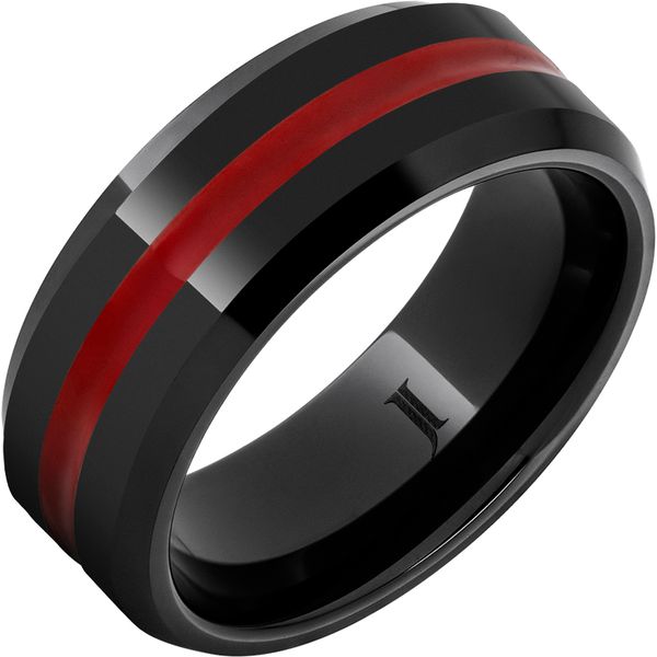 Black Diamond Ceramic Red Enamel Inlay Ring Size 10.5 Blocher Jewelers Ellwood City, PA