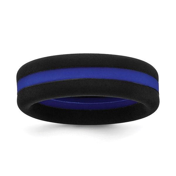 Silicone Black with Blue Line Center Flat Band Blocher Jewelers Ellwood City, PA