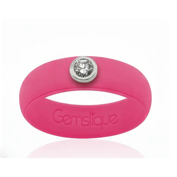 Hot Pink Colorless CZ Silicone Ring Size 4 Blocher Jewelers Ellwood City, PA