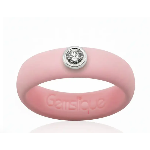 Sakura Pink Colorless CZ Silicone Ring Size 7 Blocher Jewelers Ellwood City, PA