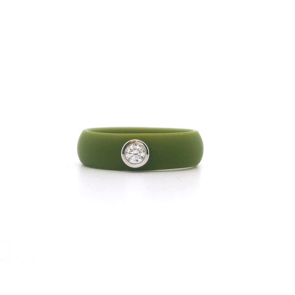 Olive Green Colorless CZ Silicone Ring Size 6 Blocher Jewelers Ellwood City, PA