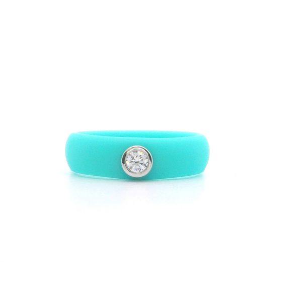 Aqua Blue  Colorless CZ Silicone Ring Size 7 Blocher Jewelers Ellwood City, PA