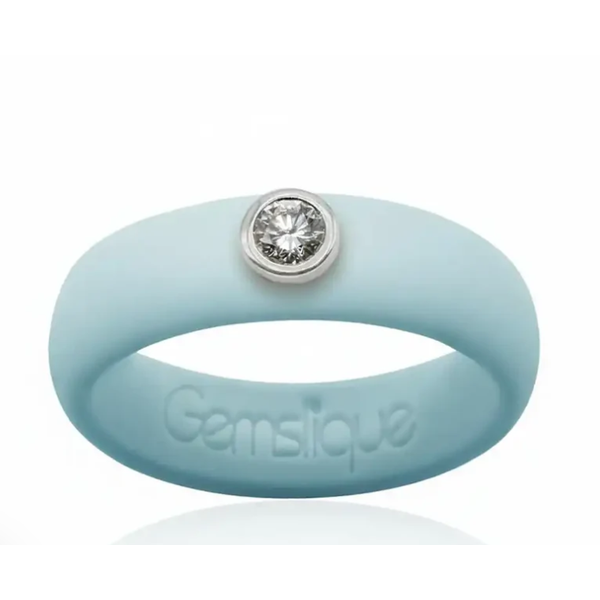 Aqua Blue  Colorless CZ Silicone Ring Size 7 Blocher Jewelers Ellwood City, PA