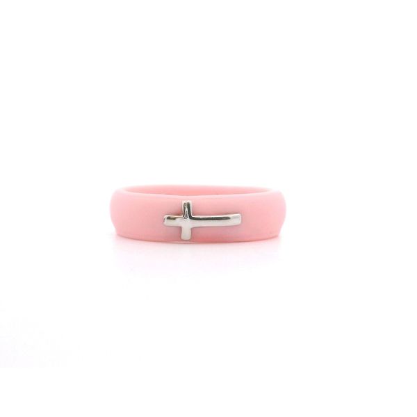 Sakura Pink Sterling Silver Cross Silicone Ring Size 7 Blocher Jewelers Ellwood City, PA