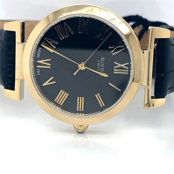 Blocher Swiss Gold-Tone Black Leather Watch Blocher Jewelers Ellwood City, PA
