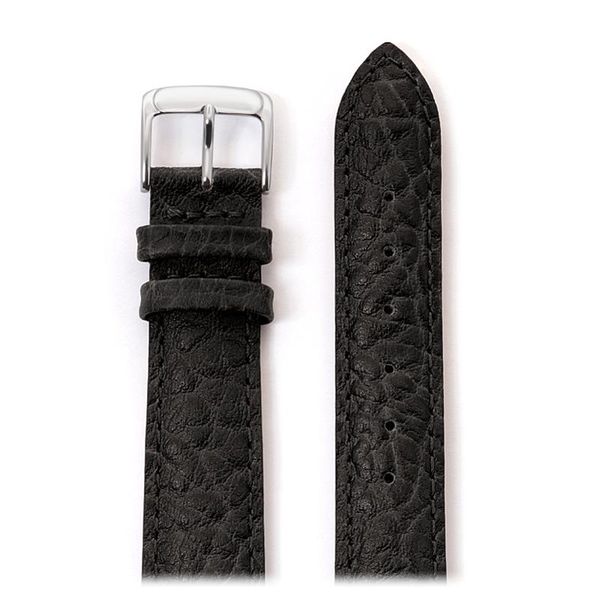 18mm Men's Black Heavy Texture Buffalo Grain Watchband 7.7