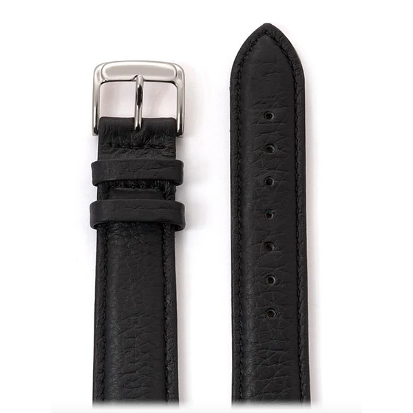 18mm Men's Black Cowhide Stitched Leather Watchband 7.7