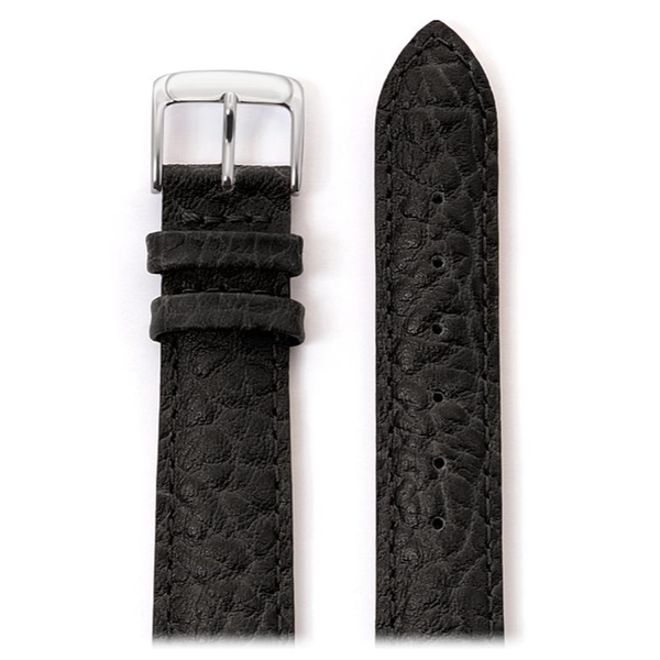 16mm Men's Black Heavy Texture Buffalo Grain Watchband 7.7