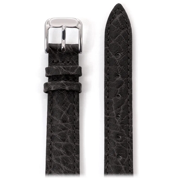 12mm Ladies' Black Heavy Texture Buffalo Grain Leather Watchband 7.2